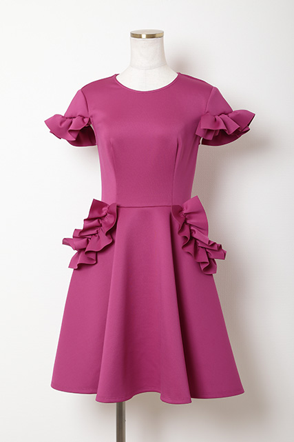 【TED　BAKER】　ピンク袖フリルフレア（0）｜レンタルドレス