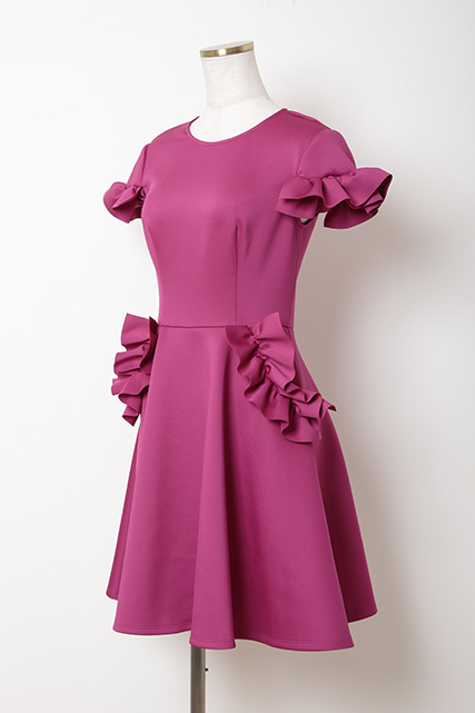 【TED　BAKER】　ピンク袖フリルフレア（0）｜レンタルドレス