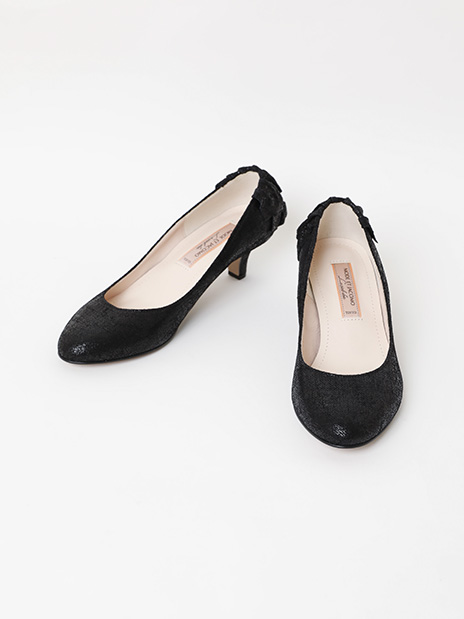 MODE ET JACOMO 黒バッグフリルパンプス ２２．５ｃｍ