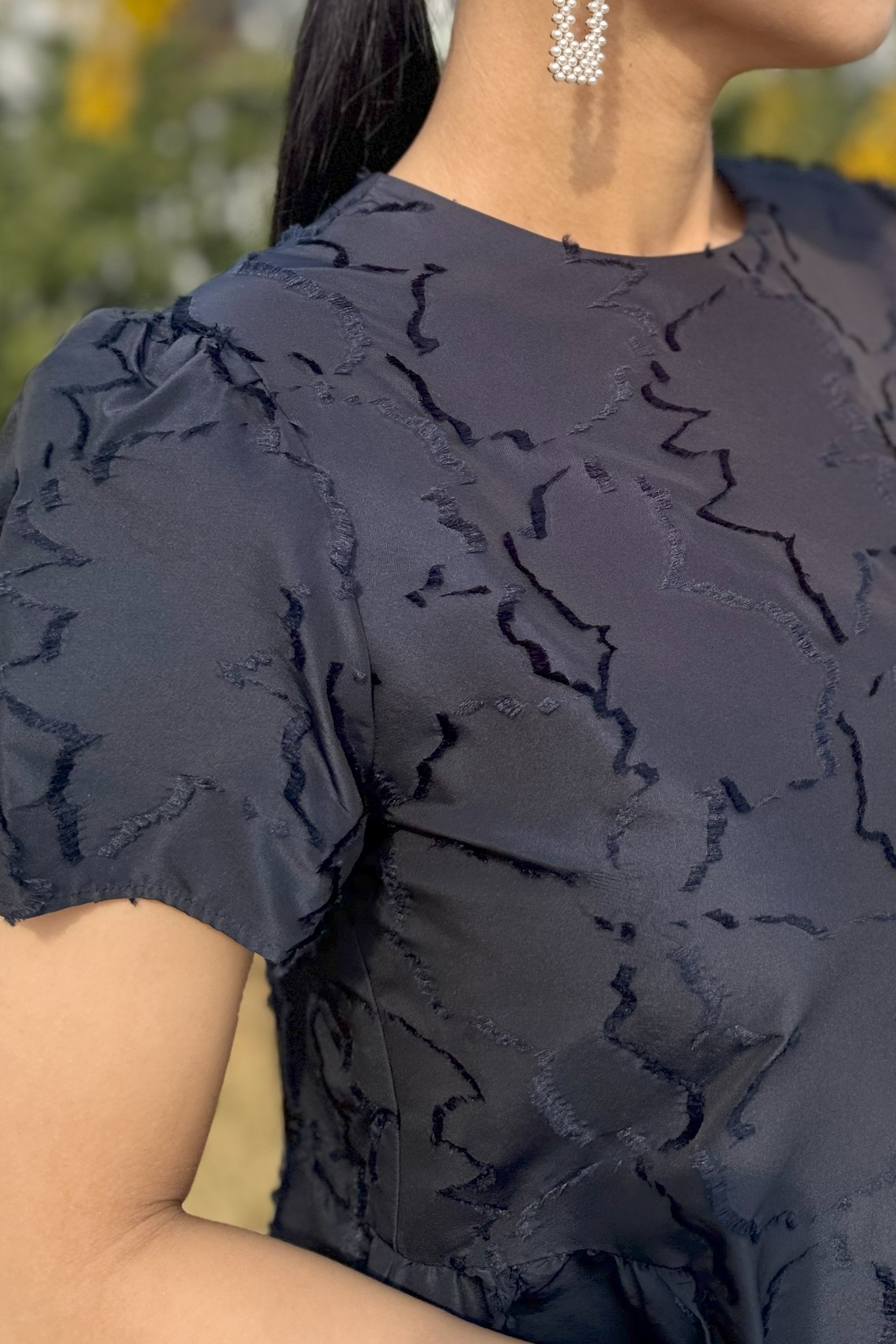 【UNITED ARROWS】　ネイビージャガードショートスリーブ（38）｜レンタルドレス