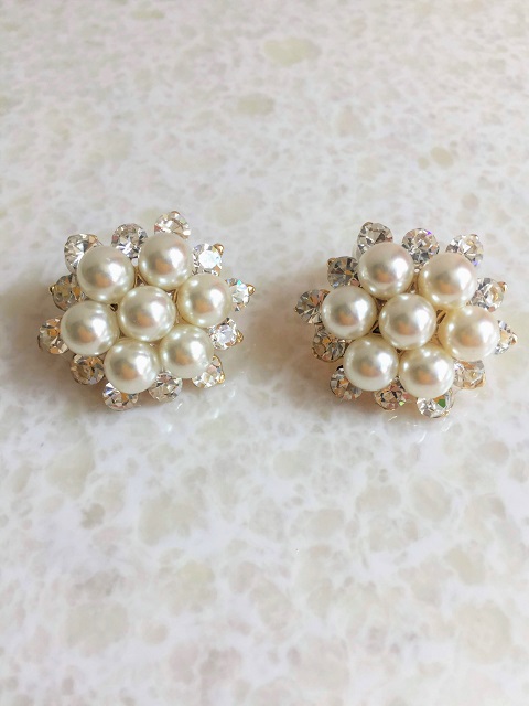 フラワーパール×ラインストーンピアス