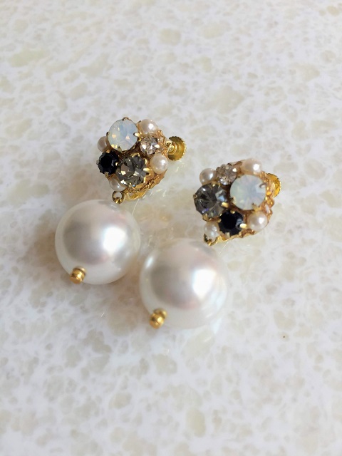 ビジュー×パール揺れるイヤリング