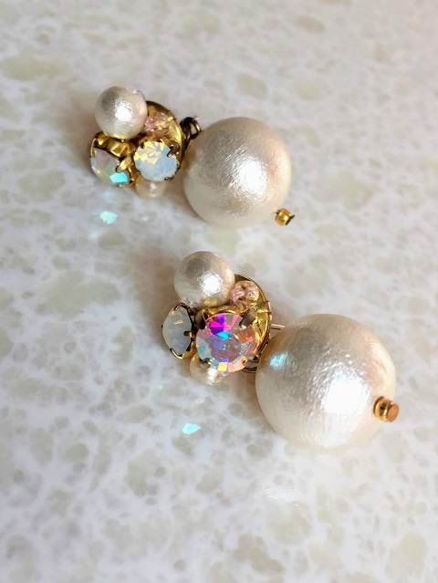 ビジュー×コットンパール揺れるピアス