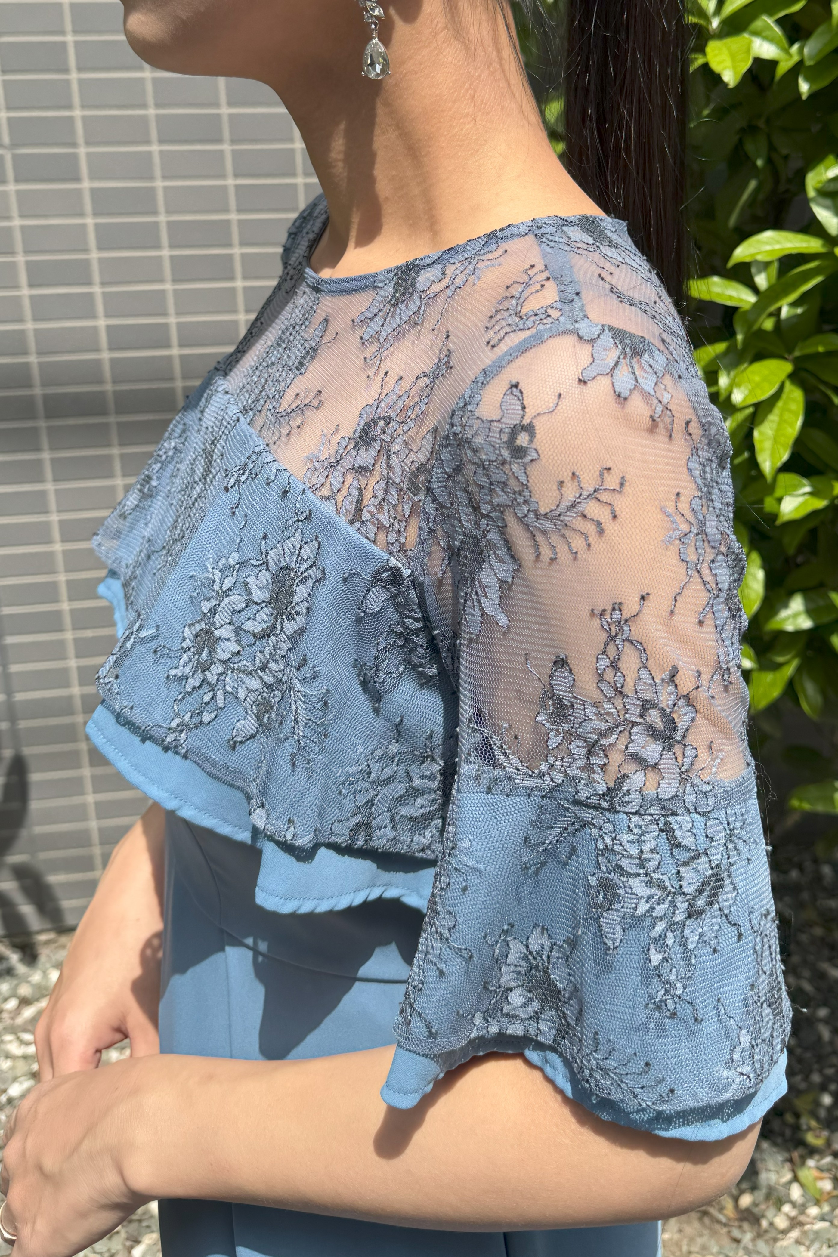 【kaene】　水色花柄５分袖コクーン（36）｜レンタルドレス