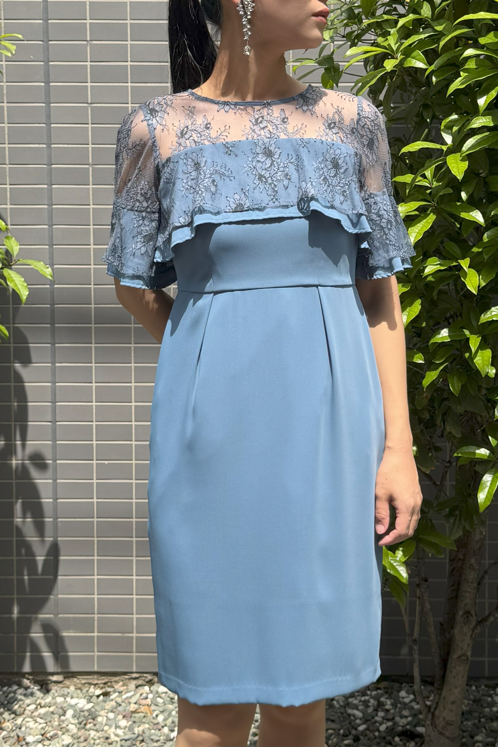 【kaene】　水色花柄５分袖コクーン（38）｜レンタルドレス