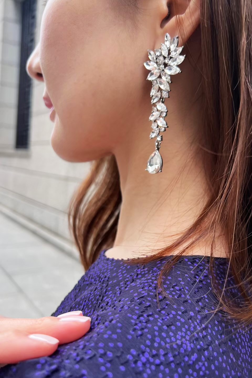 ジルコニアリーフ＆ドロップ大ぶりピアス｜レンタルピアス