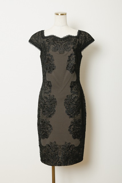 【TADASHI SHOJI】　黒レース袖付（S）｜レンタルドレス