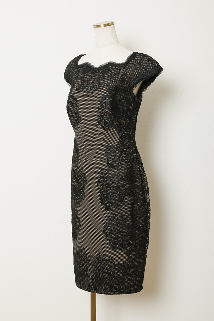 【TADASHI SHOJI】　黒レース袖付（S）｜レンタルドレス